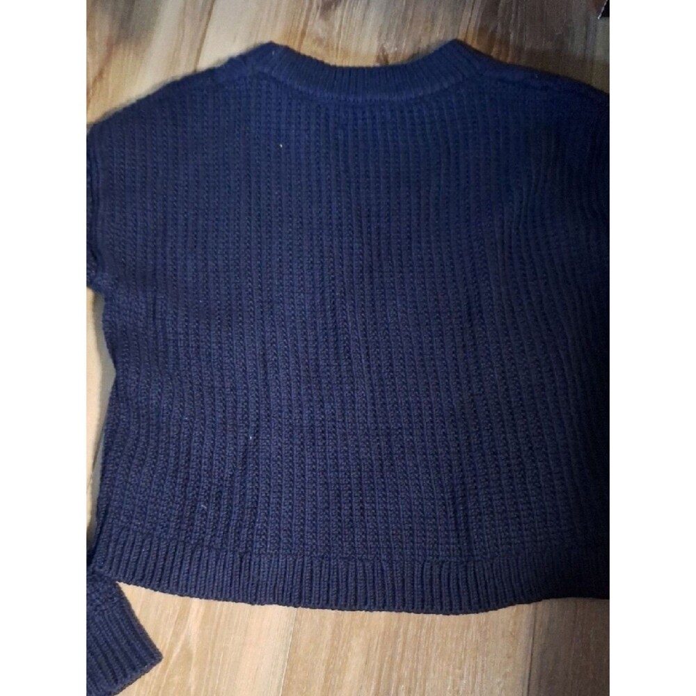 Quince 100% Organic Cotton Cropped Cable Crew Sweater Navy S NWOT - Picture 5 of 6